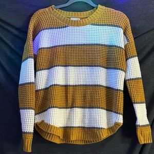 SO Yellow and White Striped Sweater Long Sleeve Size Medium